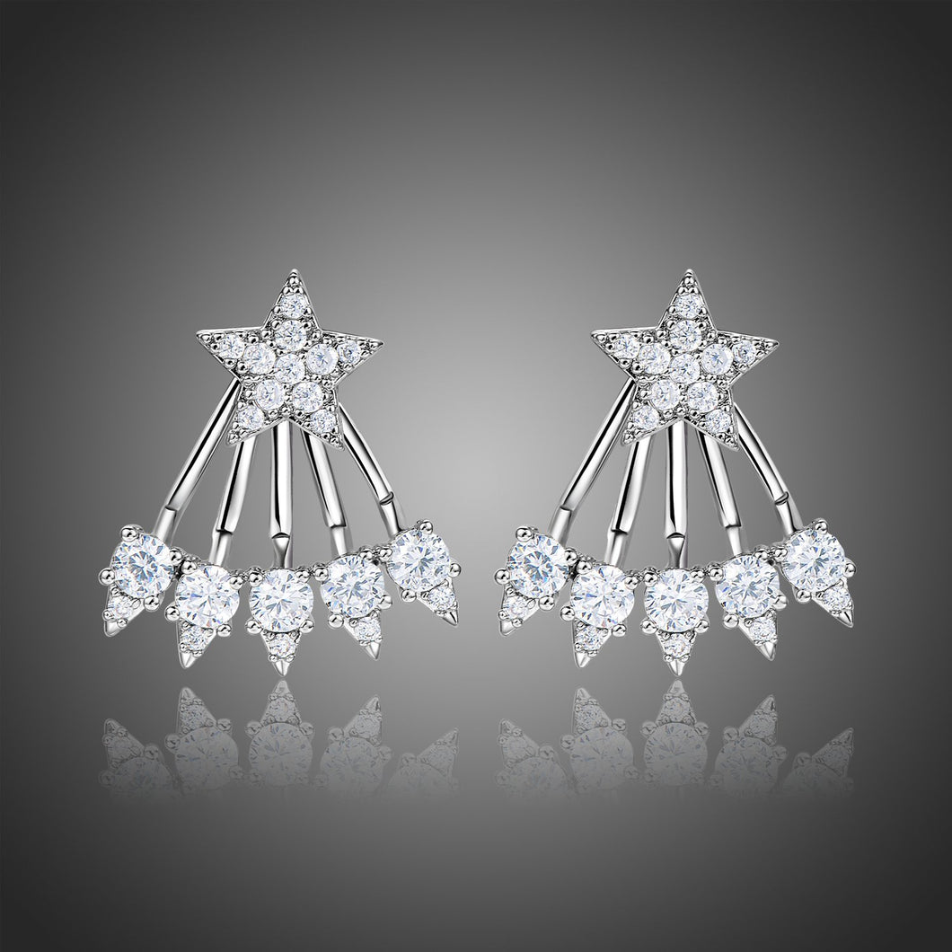 Cubic Zirconia Pentagram Drop Earrings -KPE0354 - KHAISTA Fashion Jewellery
