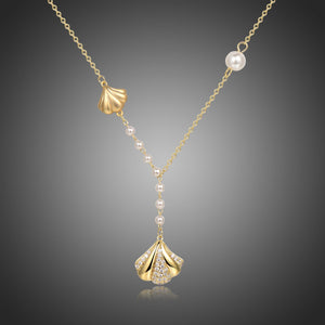 Cubic Zirconia Shell Long Pendant Necklace KPN0289 - KHAISTA Fashion Jewellery