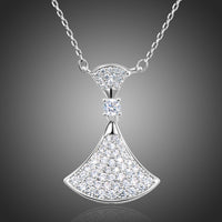 KHAISTA white gold CZ pendant necklace on white background