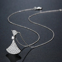 Pendant detail on KHAISTA white gold CZ pendant necklace