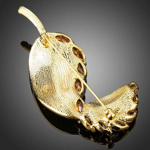Curled Cubic Zirconia Leaf Brooch Pin - KHAISTA Fashion Jewellery