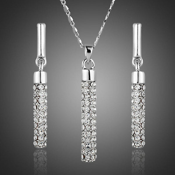 Khaista cylindrical white crystal necklace earrings set