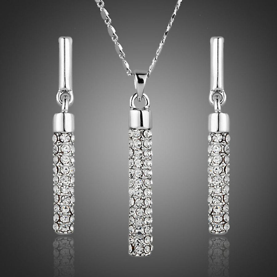 Khaista cylindrical white crystal necklace earrings set