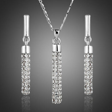Cylindrical White Crystal Jewelry Set - KHAISTA Fashion Jewellery
