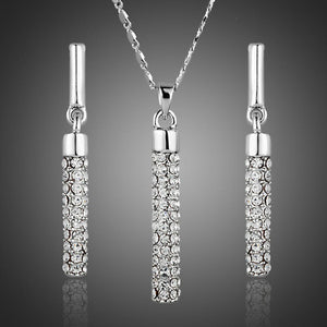 Cylindrical White Crystal Jewelry Set - KHAISTA Fashion Jewellery