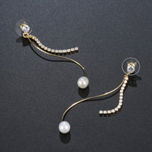 Load image into Gallery viewer, Dangle Pearl Cubic Zirconia Drop Earrings -KPE0370 - KHAISTA Fashion Jewellery

