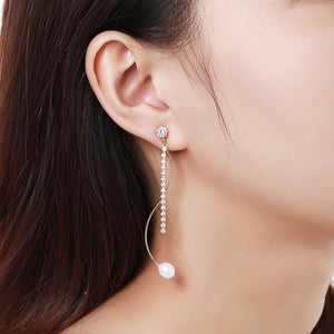 Dangle Pearl Cubic Zirconia Drop Earrings -KPE0370 - KHAISTA Fashion Jewellery