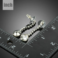dangling crystal water drop earrings detail view by KHAISTA