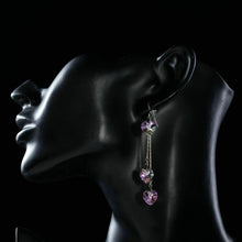 Load image into Gallery viewer, Dangling Heart Crystal Drop Earrings -KPE0241 - KHAISTA Fashion Jewellery
