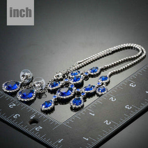 Dark Blue Sapphire Cubic Zirconia Necklace + Earrings Set - KHAISTA Fashion Jewellery