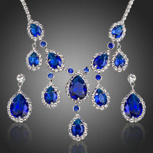 Load image into Gallery viewer, Dark Blue Sapphire Cubic Zirconia Necklace + Earrings Set - KHAISTA Fashion Jewellery
