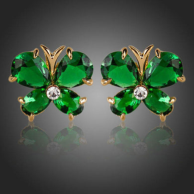 Dark Green Butterfly Cubic Zirconia Stud Earrings - KHAISTA Fashion Jewellery