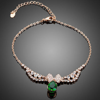 Dark Green Cubic Zirconia Butterfly Link Chain Bracelet - KHAISTA Fashion Jewellery