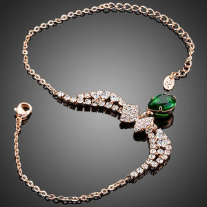 Dark Green Cubic Zirconia Butterfly Link Chain Bracelet - KHAISTA Fashion Jewellery