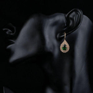 Dark Green Cubic Zirconia Raindrop Earrings - KHAISTA Fashion Jewellery
