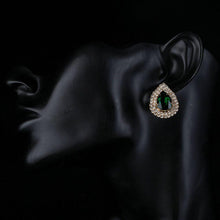 Load image into Gallery viewer, Dark Green Cubic Zirconia Stud Earrings -KPE0129 - KHAISTA Fashion Jewellery
