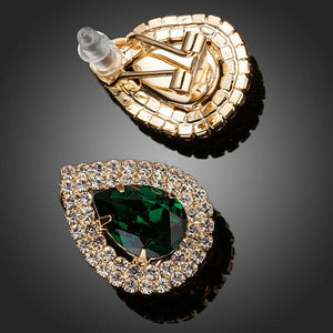 Dark Green Cubic Zirconia Stud Earrings -KPE0129 - KHAISTA Fashion Jewellery