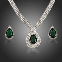Khaista dark green cubic zirconia waterdrop necklace earrings set