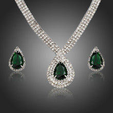 Load image into Gallery viewer, Dark Green Cubic Zirconia Water Drop Jewelry Set - KHAISTA Fashion Jewellery
