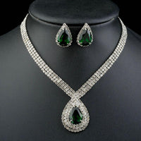 Close-up of dark green CZ stones on Khaista waterdrop set