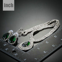 Waterdrop pendant detail on Khaista dark green CZ set