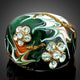 Luxury Dark Green Statement Ring with Floral Oil Paint and Crystals