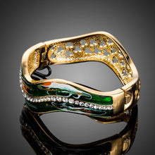 Load image into Gallery viewer, Dark Green Gold Plated Artistic Bangle - KHAISTA Fashion Jewellery
