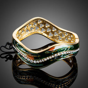 Dark Green Gold Plated Artistic Bangle - KHAISTA Fashion Jewellery