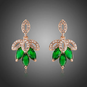 Dark Green Leaves Design Drop Earrings - KHAISTA Fashion Jewellery