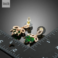 dark green leaves design drop earrings detail view by KHAISTA