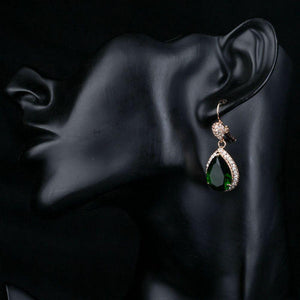 Dark Green Pear Cut Drop Earrings - KHAISTA Fashion Jewellery