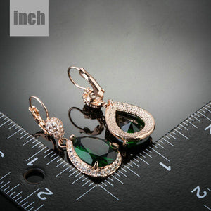Dark Green Pear Cut Drop Earrings - KHAISTA Fashion Jewellery