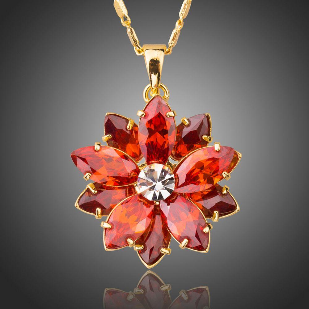 Dark Red Flower Cubic Zirconia Chain Necklace KPN0232 - KHAISTA Fashion Jewellery