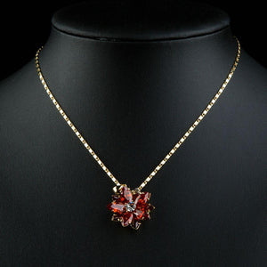 Dark Red Flower Cubic Zirconia Chain Necklace KPN0232 - KHAISTA Fashion Jewellery