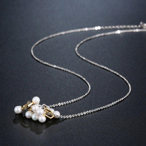 Designer Geometric Pearl Silver Necklace - KHAISTA Fashion Jewellery