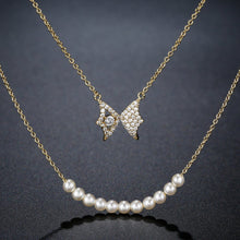 Load image into Gallery viewer, Double Chain Butterfly Pearl Pendant Necklace KPN0280 - KHAISTA Fashion Jewellery
