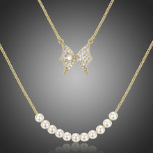 Load image into Gallery viewer, Double Chain Butterfly Pearl Pendant Necklace KPN0280 - KHAISTA Fashion Jewellery
