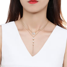 Load image into Gallery viewer, Double Chain Cubic Zirconia Pearl Pendant Necklace KPN0281 - KHAISTA Fashion Jewellery
