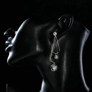 Double Flower Crystal Drop Earrings -KPE0168 - KHAISTA Fashion Jewellery