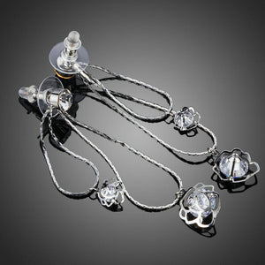 Double Flower Crystal Drop Earrings -KPE0168 - KHAISTA Fashion Jewellery