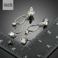 double flower crystal drop earrings detail view by KHAISTA