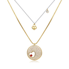 Load image into Gallery viewer, Double Heart FOREVER LOVE Gold CZ Necklace -KFJN0287 - KHAISTA2
