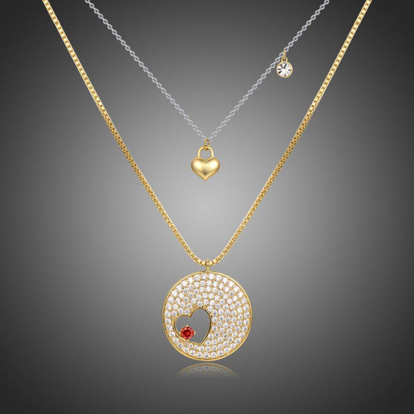KHAISTA double heart forever love gold CZ necklace on white background