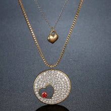 Load image into Gallery viewer, Double Heart FOREVER LOVE Gold CZ Necklace -KFJN0287 - KHAISTA3
