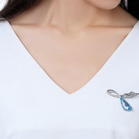 Close-up of blue Austrian crystals on Khaista leaf brooch