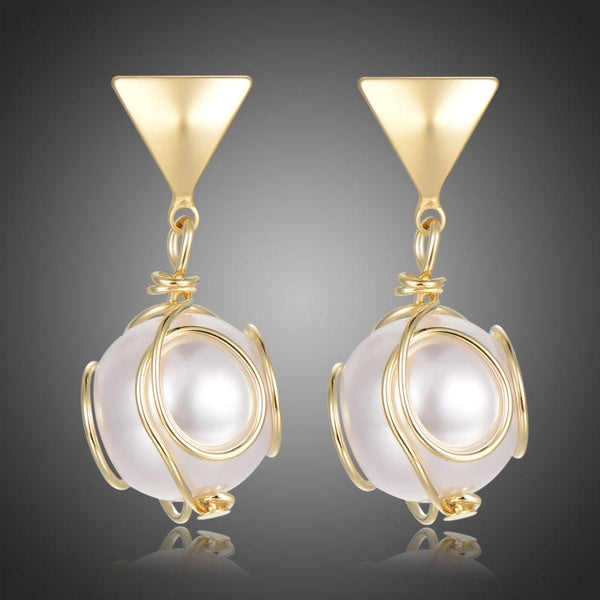 KHAISTA elegant pearl drop earrings on white background