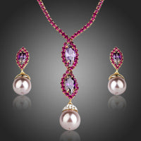 Khaista elegant pearl drop earrings necklace set on white background