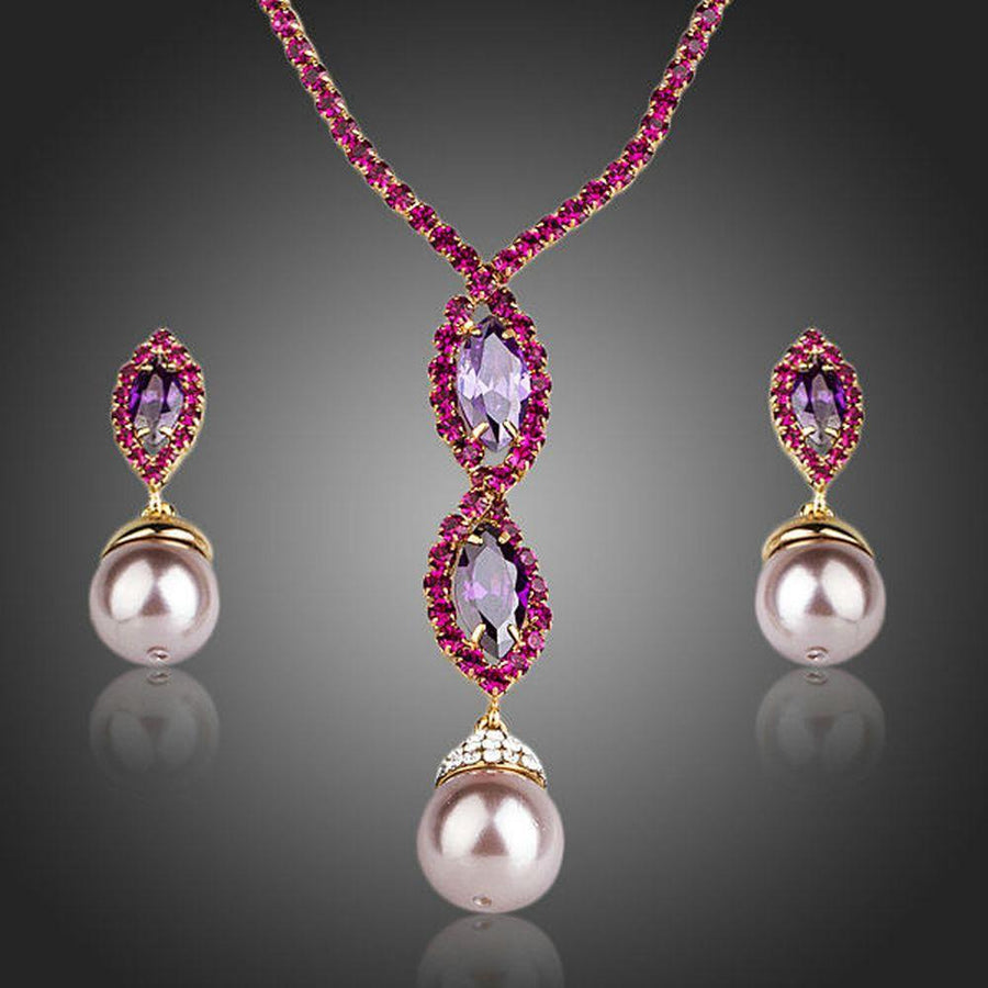 Khaista elegant pearl drop earrings necklace set on white background