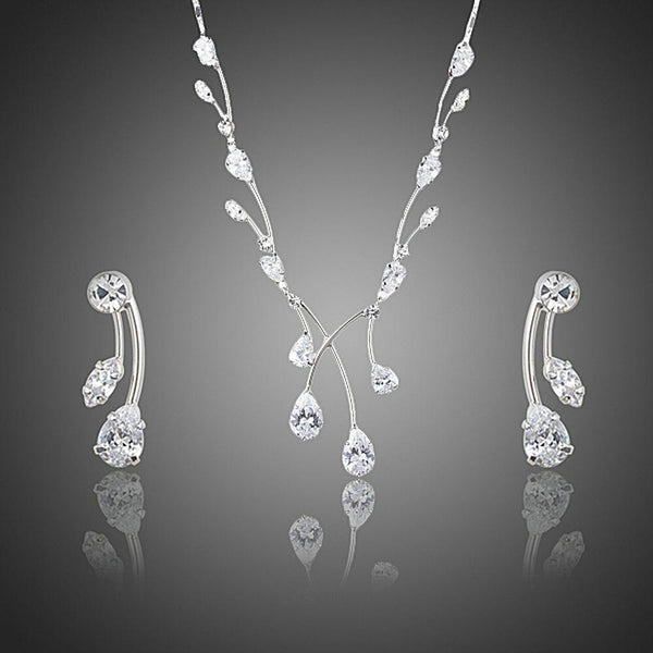 Khaista clear waterdrop cubic zirconia necklace drop earrings set