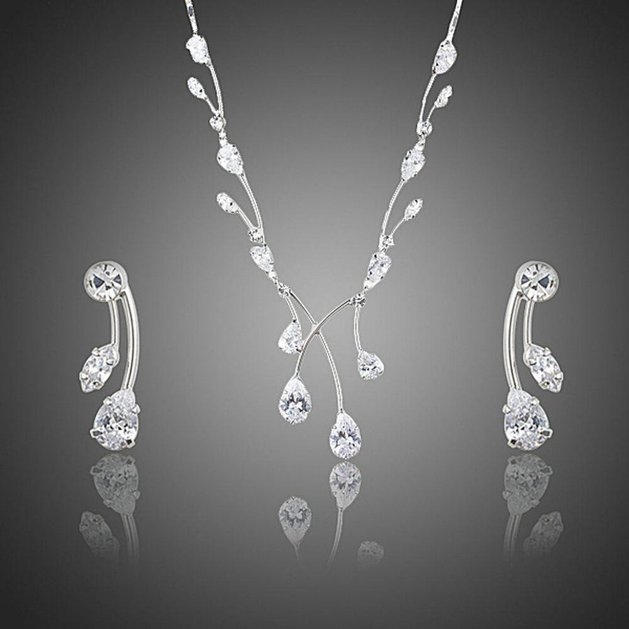 Khaista clear waterdrop cubic zirconia necklace drop earrings set